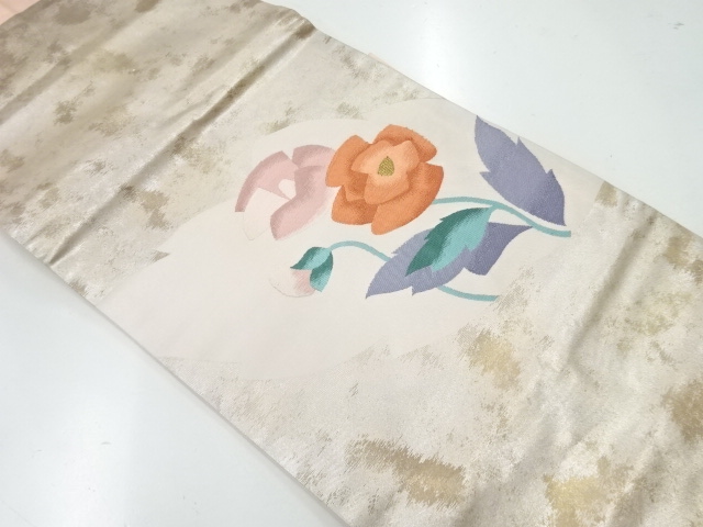 リサイクル　草花模様織出し名古屋帯